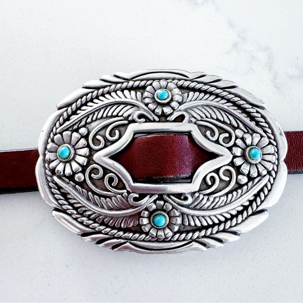 🤩 Justin Women’s Floral Cowboy 7 Concho Genuine Leather Belt With Turquo… - Picture 7 of 10